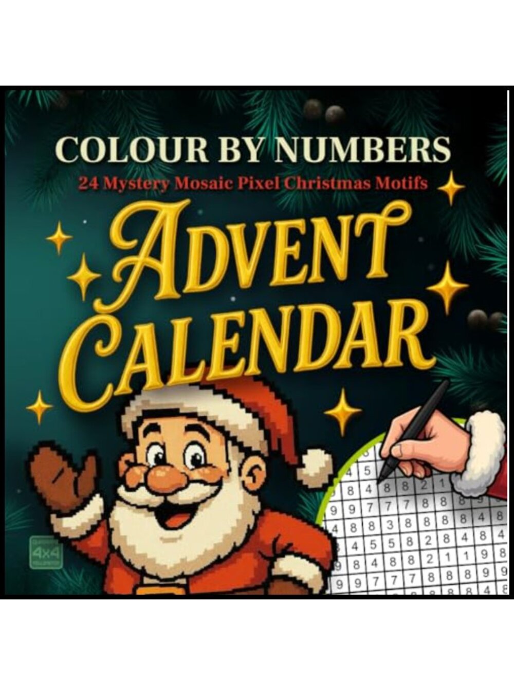 Advent Calendar Color by Number 24 Mystery Christmas Mosaic Book